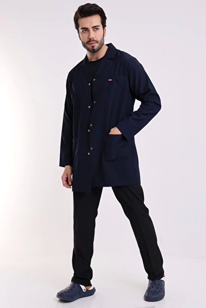 Bilenn Tekstil Doctor Teacher Men's Apron Intermediate Size Jacket Collar - 47 Navy Blue