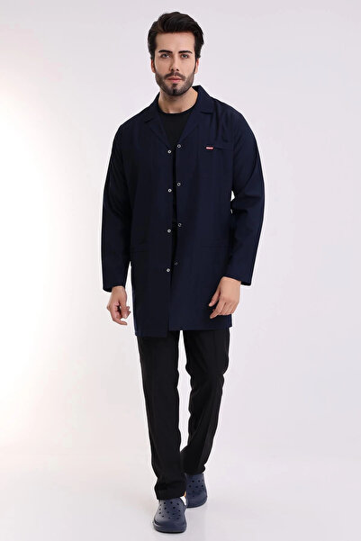 Bilenn Tekstil Doctor Teacher Men's Apron Intermediate Size Jacket Collar - 47 Navy Blue