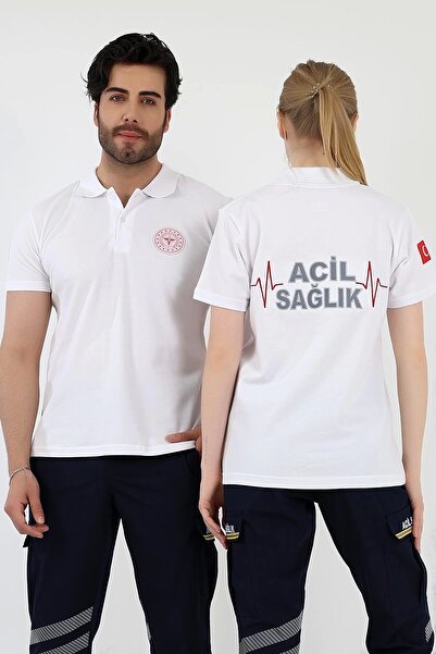 Bilenn Tekstil Emergency Health Collar Unisex Tshirt Short Sleeve Embroidered - White