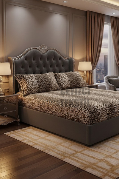 Çt Çeyizci Tekstil Set cearșafuri duble elastice + 2 fețe de pernă 160x200cm model leopard