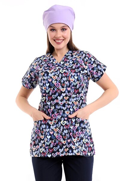 Bilenn Tekstil بلوزة مفردة للجنسين منقوشة بأكمام الخفاش - 5002 قلوب ملونة