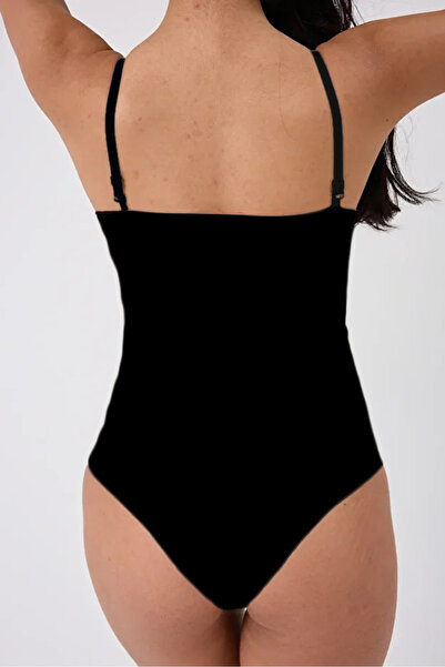 MİSTİRİK Mazzola Model Laser Cut Abdomen and Belly Firming Scar Storing Bodysuit Corset Black Color
