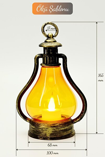 Telvesse Led Mum Vintage Retro Gaz Lambası Tipi Pilli Dumansız Alevli Dekoratif Yapay Mum Işıldak Lamba Bakır