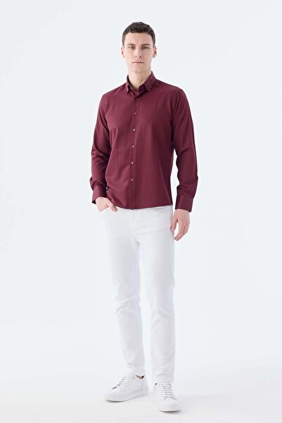 Jakamen Βαμβακερό πουκάμισο με μοτίβο με κουμπιά σε μπορντό χρώμα