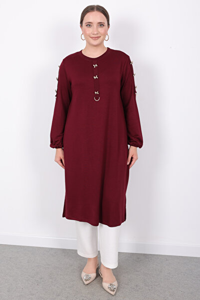 Linvey Kristal Rahat Günlük Şık Düğmeli Yarım Patlı D Tokalı Spor Tunik