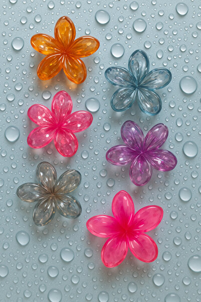 ŞEHRAZAT HANDMADE TASARIM LOTUS ÇİÇEĞİ BÜYÜK BOY ŞEFFAF EBRULİ MANDAL SAÇ TOKASI