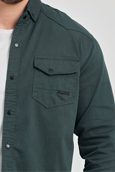 YXC Trend Maker Erkek Gömlek Slim Fit Erkek Nefti Kot Gömlek