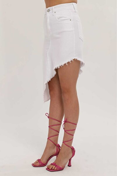 SHEVEGA FUSTA ALBĂ DE DAMA FUSTA DE IN CU TASĂTĂ ASIMMETRICĂ