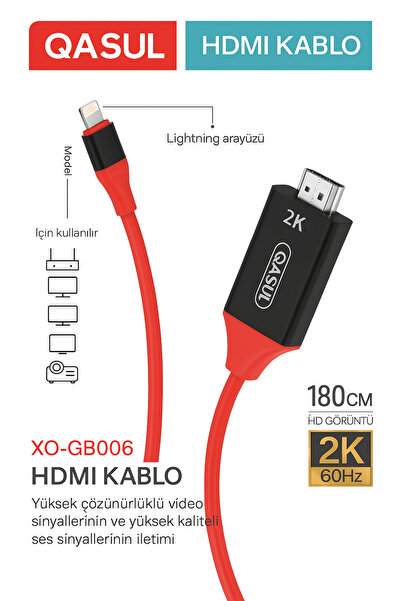 qasul iPhone Lightning Uyumlu HDMI Kablo 2K 60Hz HD Görüntü ve Ses Aktarımı K...