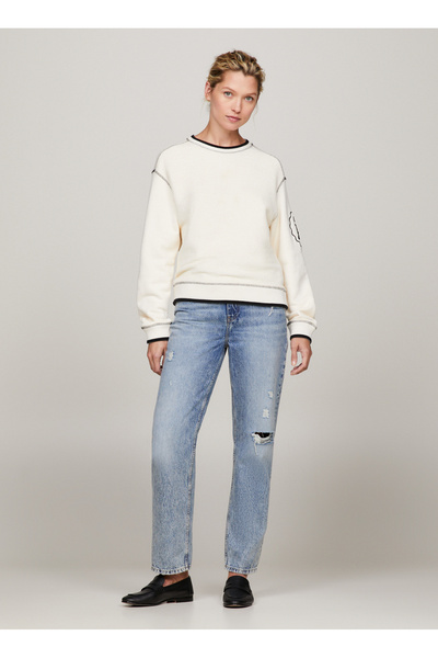 Tommy Hilfiger CLASSIC STRAIGHT HW A MIO WRN Yüksek Bel Boru Paça Normal Mavi Kadın Denim Pantolon