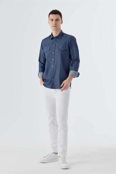 Jakamen Синя сорочка з кишенями та застібками, 100% бавовна