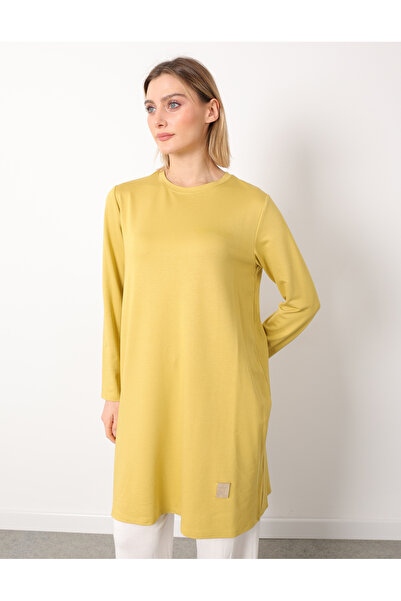 Linvey Kristal Penye Sıfır Yaka Rahat Kesim Basic Armalı Tunik