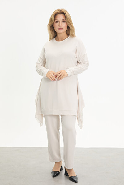 Linvey Yanı Şifonlu Kristal Tunik