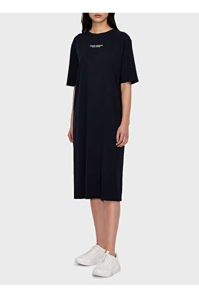 Armani Exchange Bisiklet Yaka Baskılı Siyah Uzun Kadın Elbise 8NYACF