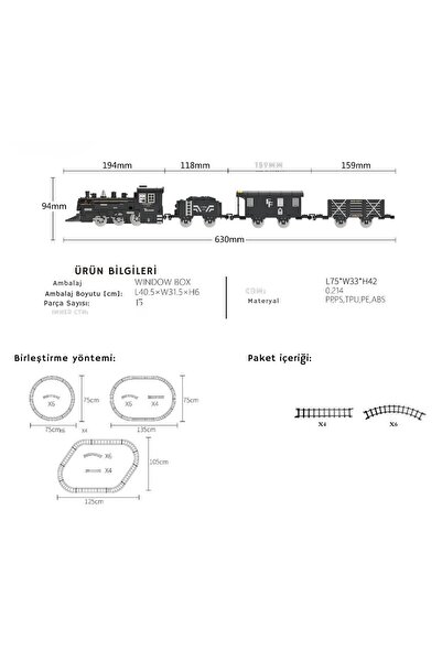 Brother Toys Duman Çıkartan Büyük Boy Pilli Sesli Ve Işıklı 15 Parça Klasik Buharlı Tren Oyuncak Lokomotif Seti