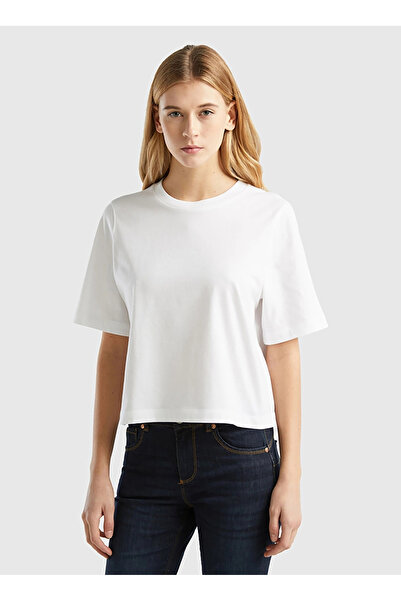 Benetton Bisiklet Yaka Beyaz Kadın T-Shirt 3BL0E17G5