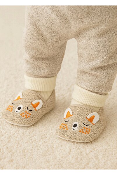 minissa baby kids Bej Rengi Yumuşak Çoraplı Triko Bebek Patik İlk Adım Kaymaz Taban
