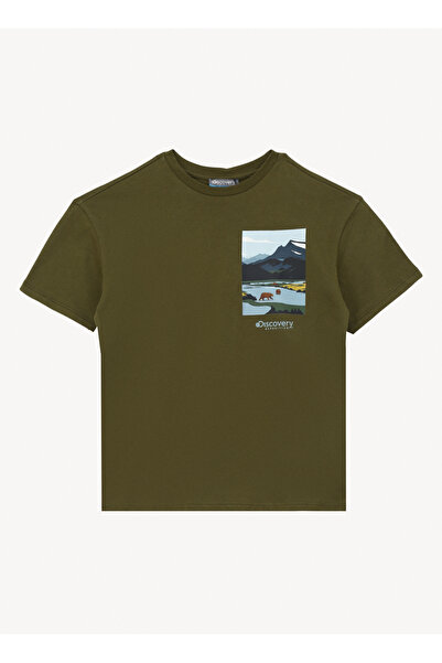 Discovery Expedition Haki Erkek Çocuk Bisiklet Yaka Oversize Baskılı T-Shirt ...