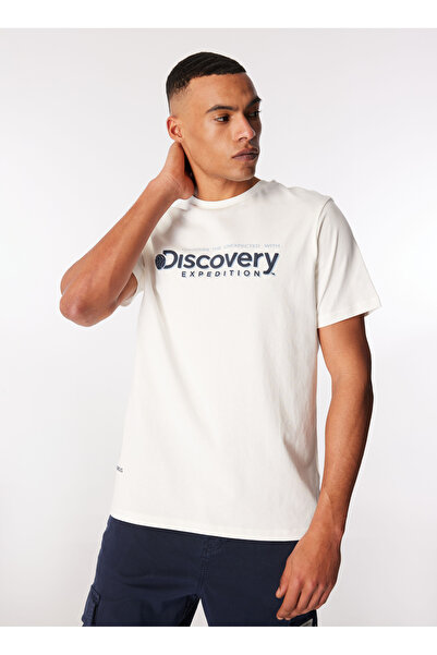 Discovery Expedition Kırık Beyaz Erkek Bisiklet Yaka Relaxed Baskılı T-Shirt ...