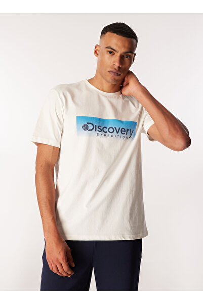 Discovery Expedition Beyaz Erkek Bisiklet Yaka Relaxed Fit Baskılı T-Shirt D4...