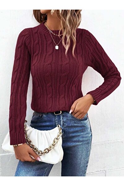 EKİN DEMİR Crew Neck Hair Knit Pattern Women's Sweater