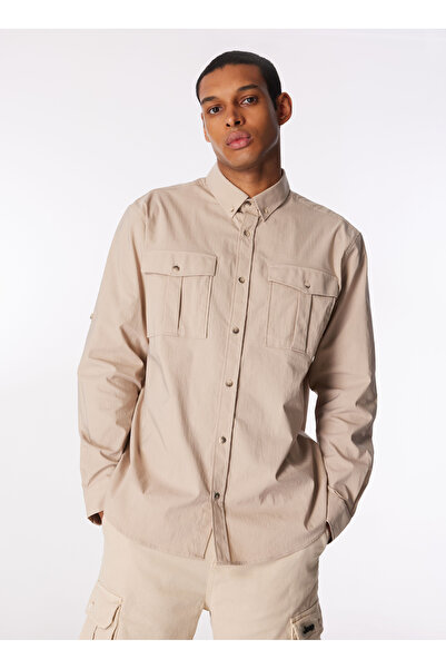 Jeep Bej Erkek Basic   Su İtici Gömlek J4SM-GML7222 Beden: M