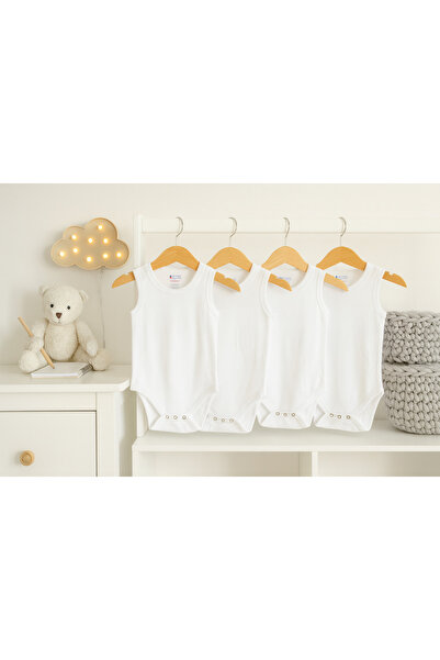 ALMUNIF 4-piece newborn bodysuit set - white unisex baby bodysuits, 100% cotton