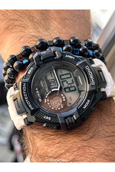 Jaga Su Geçirmez Kronometreli Beyaz Dijital Erkek Kol Saati