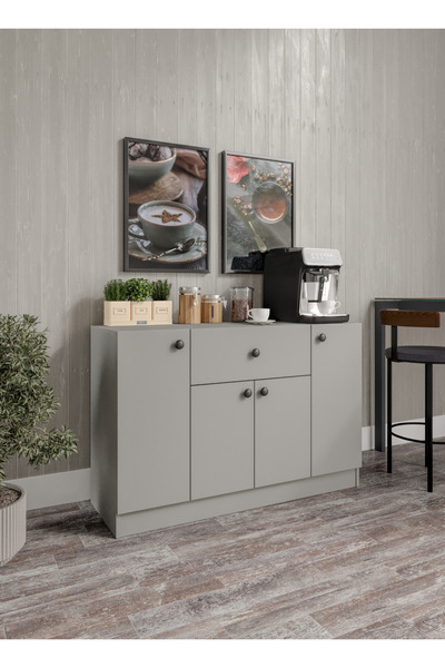 CABİNSE % MDF 4 Kapaklı 1 Çekmeceli Çok Amaçlı Dolap KAHVE Köşe- Gri | %100 M...