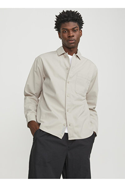 Jack & Jones Relaxed Krem Erkek Gömlek JCOCOLLECTIVE ZAC OVERSHIRT LS SN
