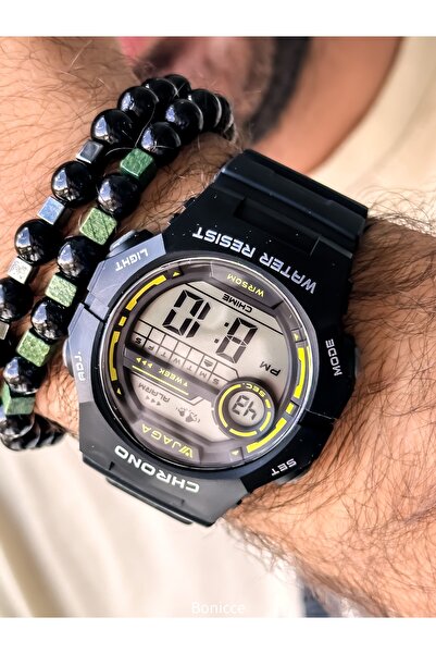 Jaga Su Geçirmez,kronometreli,havuzdeniz Kullanımına Uygun,siyah Spor Dijital Erkek Kolsaati Bileklik