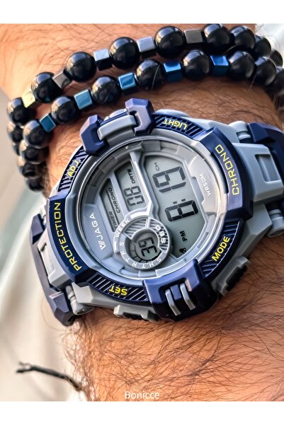 Jaga Su Geçirmez,kronometreli,havuzdeniz Kullanımına Uygun,lacivert Spor Dijital Erkek Kolsaati+bileklik