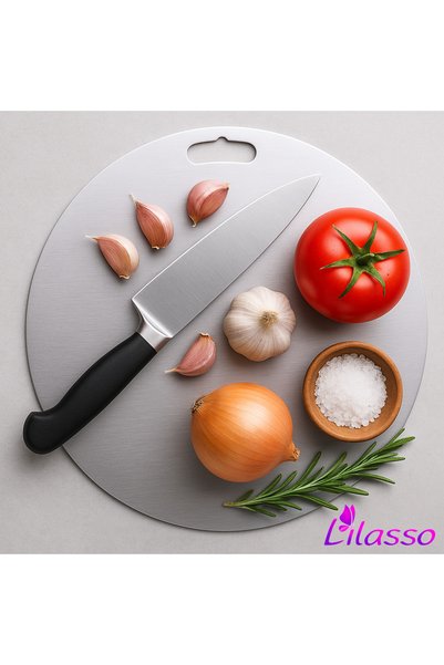 Lilasso لوح تقطيع دائري للمطبخ من الفولاذ المقاوم للصدأ بقطر 30 سم (مضاد للبكتيريا)