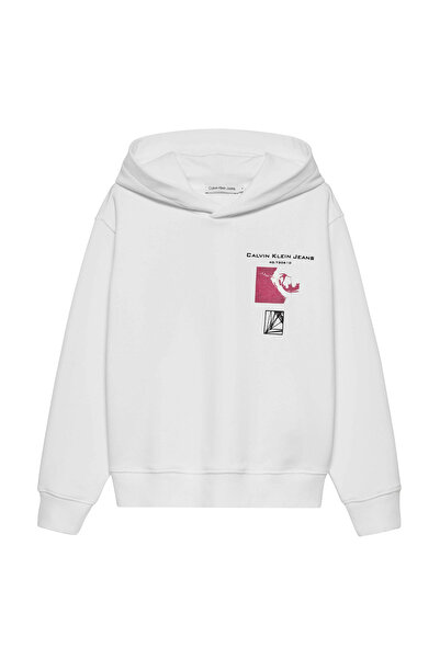 Calvin Klein Baskılı Erkek Çocuk Beyaz Sweatshırt TERRY PHOTOGRAPH HOODIE