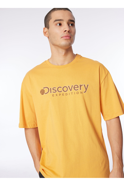 Discovery Expedition Turuncu Erkek Bisiklet Yaka Loose Fit Baskılı T-Shirt D4...