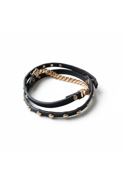 maia Stylish Elegant Bronze Copper Color Chain & Black Leather Stone Bracelet