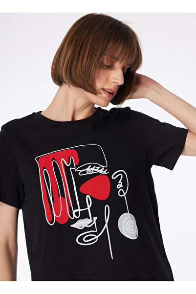 Fabrika Siyah Kadın Bisiklet Yaka Basic T-Shirt F4SL-TST0741