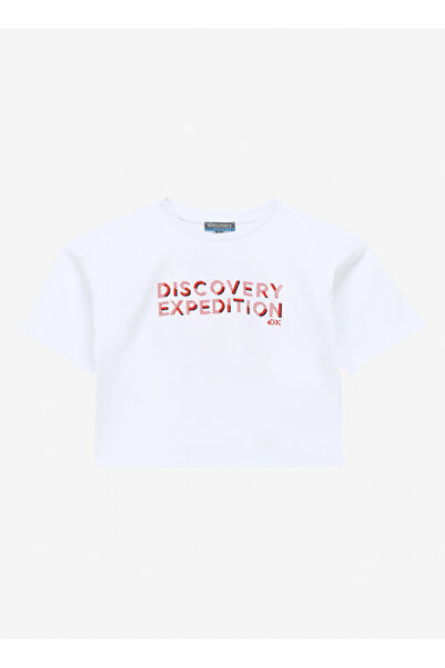 Discovery Expedition Beyaz Kız Çocuk Bisiklet Yaka Oversize Baskılı T-Shirt D...