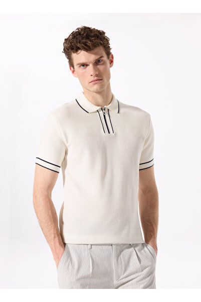 Fabrika Kırık Beyaz Erkek Basic Jakarlı Kazak F4SM-KZK 0708