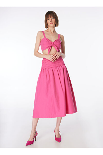 Fabrika Fuşya Kadın Kalp Yaka Crop Bluz F4SL-BLZ0803