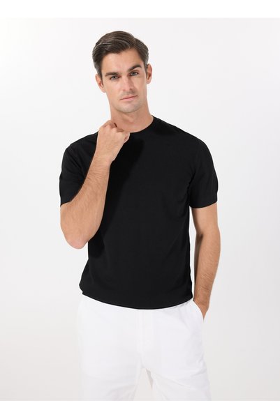 FABRIKA COMFORT Crew Neck Regular Fit Plain Black Men's Rayon Blend Sweater F...