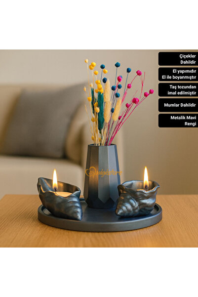 Nigistore Kuru Çiçekli 4 Parça Dekoratif Mumlu Set - Istiridye Mumlu, Vazolu,...