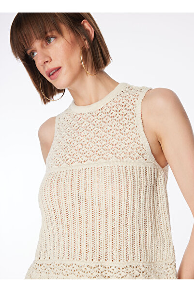Fabrika Ekru Kadın Bisiklet Yaka Crop Atlet F4SL-TST0516