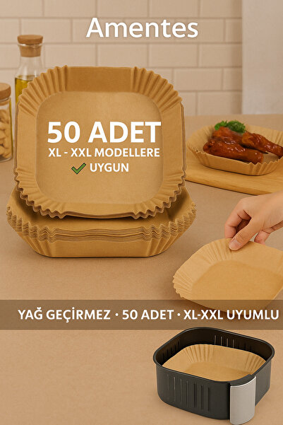Amentes Xl / Xxl Airfryer Pişirme Kağıdı 50li Yağlı Kağıt Kraft Kare