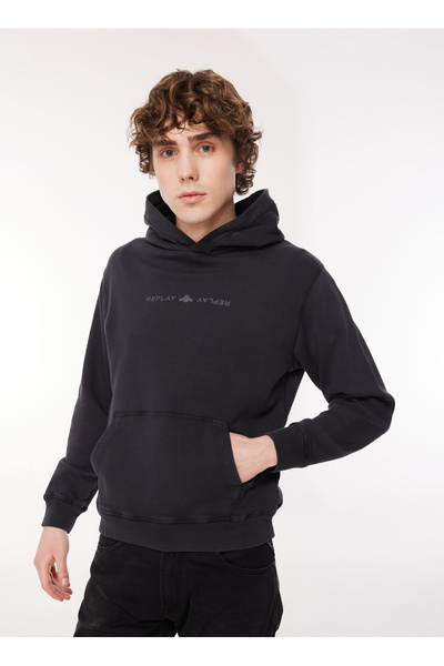 Replay Kapüşon Yaka Siyah Erkek Sweatshırt M6708 099 BLACKBOARD