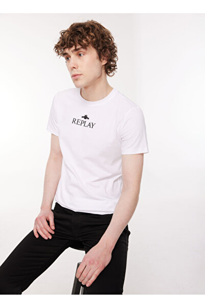 Replay Bisiklet Yaka Düz Beyaz Erkek T-Shirt M6473 001 WHITE