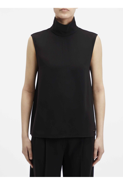 Calvin Klein Balıkçı Yaka Düz Siyah Kadın Bluz STRUCTURE TWLL NS MOCK NECK TOP
