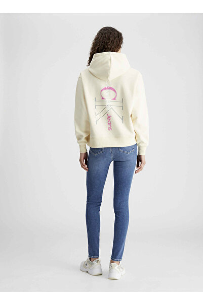 Calvin Klein Jeans Kapüşon Yaka Baskılı Açık Sarı Kadın Sweatshırt J20J222895ZCY