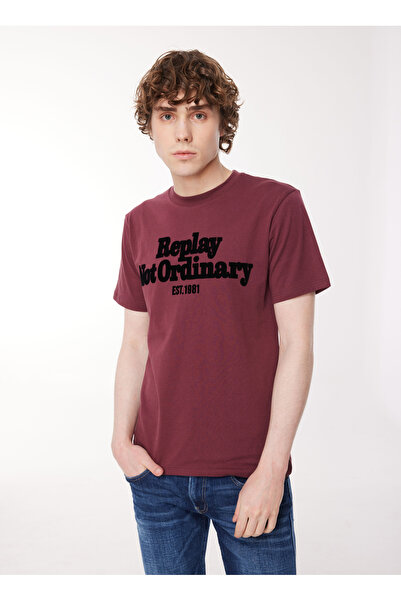Replay Bisiklet Yaka Baskılı Bordo Erkek T-Shirt M6646 164 AMARANTH RED