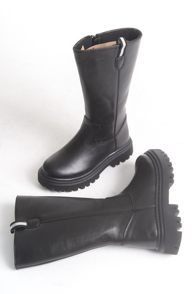 Moda Lime Girl's Long Zippered Simple Flat Model Waterproof Thick Flexible Comfortable Sole Winter Boots